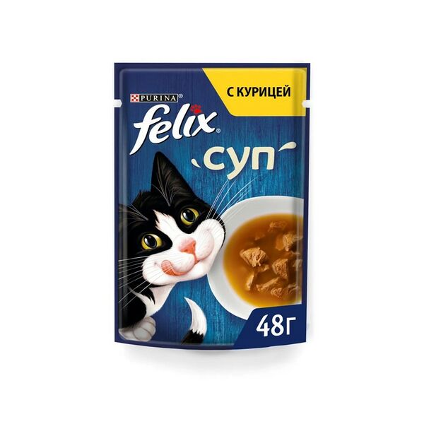 Влажный корм Felix Суп для взрослых кошек, с курицей, пауч, 48г