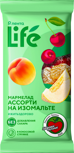

Мармелад желейный Лента Life Ассорти формовой в кокосовой стружке на изомальте 195 г