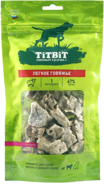 

Лакомство для собак Titbit Легкие говяжьи 18 г
