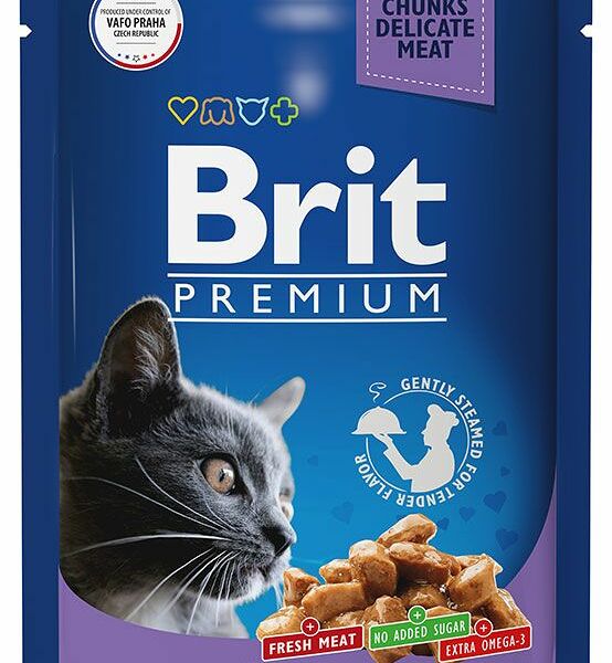 Полнорационный влажный корм премиум-класса для взрослых кошек Кусочки с треской ТМ Brit Premium (Брит Премиум) 85 г