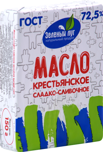 

Масло сладко-сливочное Зеленый луг Крестьянское 72.5% 150 г