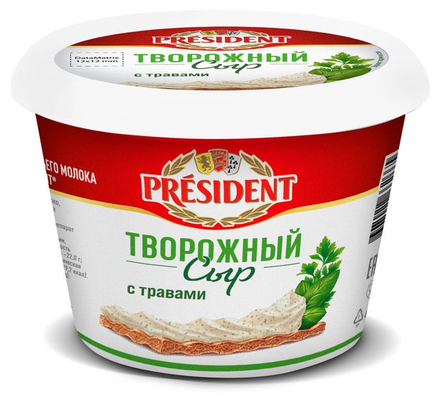 

Сыр творожный President с травами 54% 140 г