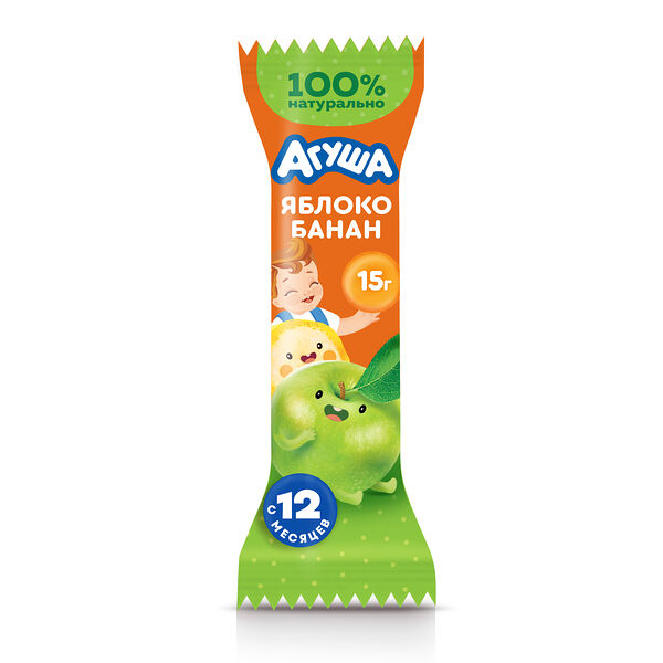 Фруктовый Батончик Агуша яблоко, банан с 12 месяцев 15 г