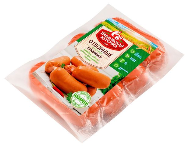 

Сардельки варёные Павловская Курочка Отборные из мяса птицы 400 г