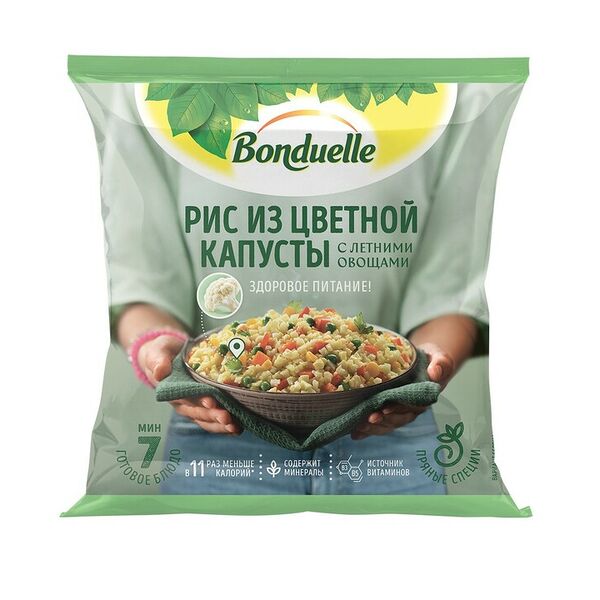 Рис из цветной капусты Bonduelle, овощная смесь замороженная, с летними овощами, 400 г