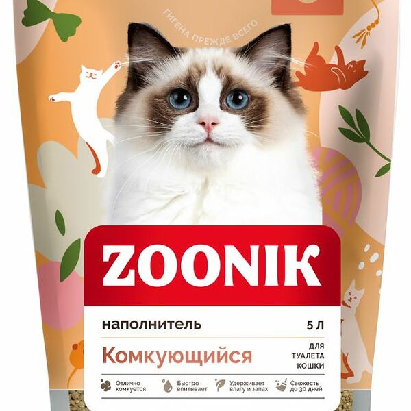 Наполнитель для кошачьего туалета Зооник комкующийся, 5 л, 4.5 кг