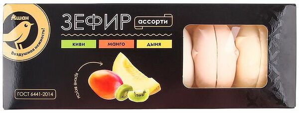 Зефир АШАН Золотая птица со вкусом киви, манго и дыни, 210г
