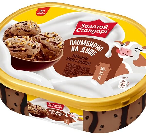 Мороженое Золотой Стандарт Шоколадный Брауни с арахисом 8% 445г