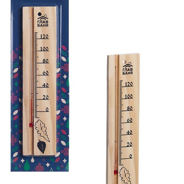 Термометр ГлавБаня Листочки для бани и сауны жидкостный, 200х45х7 мм