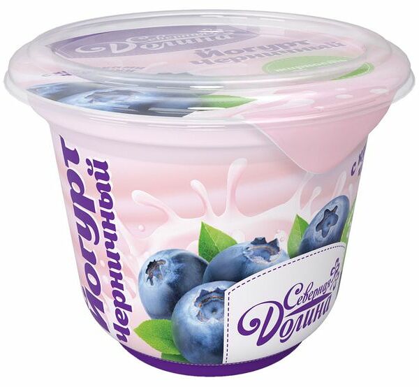 Йогурт Северная долина черника, 3.5%, без сахара, 250г