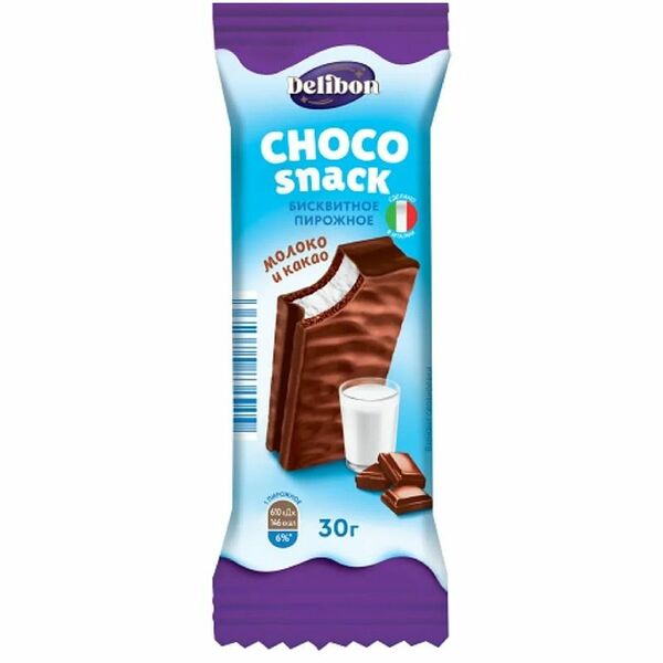 Пирожное DELIBON бисквитное с кремом с цельным молоком глазированное 30г