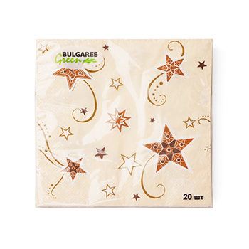 

Салфетки бумажные BGREEN Звезды на ванили 3 сл, 33х33 см, 20 шт., Россия