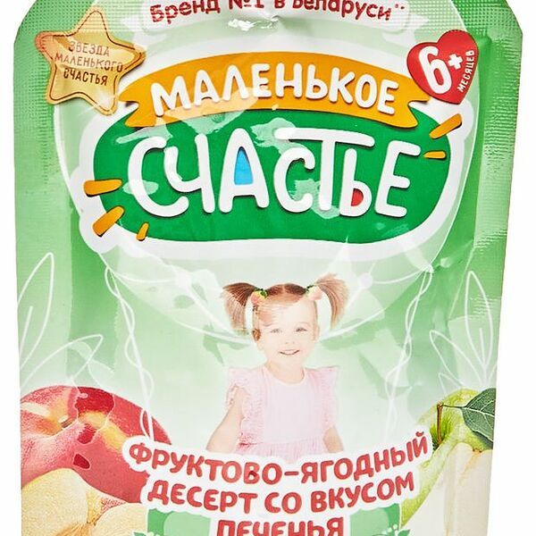 Пюре Маленькое счастье Фруктово-ягодный десерт со вкусом печенья с 6 мес. 90 г