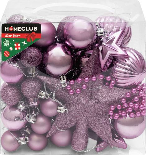 

Набор елочных украшений Homeclub с верхушкой в малом кейсе розовый 50 шт.
