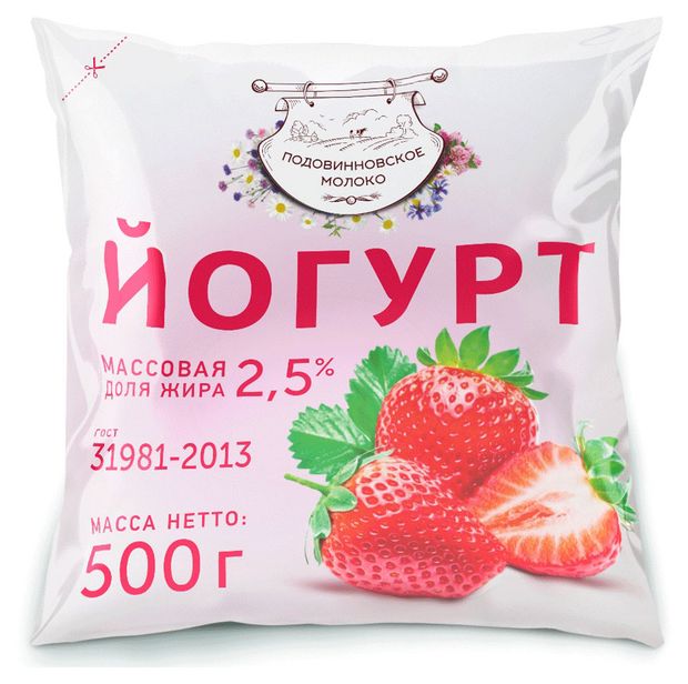 

Йогурт питьевой Подовинновское Молоко с ароматом клубники 2.5% без змж, 500 г
