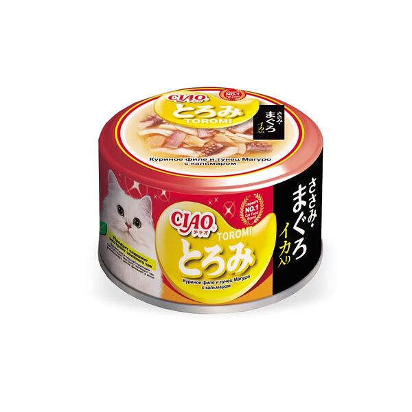 Консервы для кошек Inaba Ciao Toromi Кальмар с тунцом-магуро и филе курицы 80 г