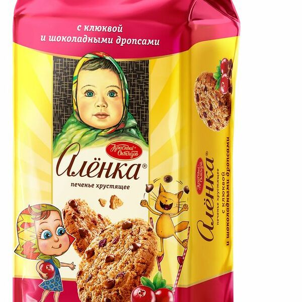 Печенье Аленка сдобное хрустящее с клюквой и шоколадными дропсами, 140г