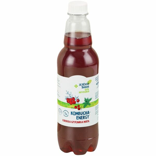Напиток на чайном грибе Kombucha energy клюква-брусника-мята Зелёная Линия, 555 мл