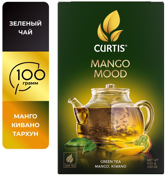 

Чай Curtis Mango Mood зелёный листовой ароматизированный с добавками 100 г
