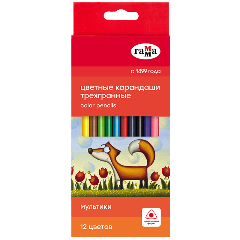 

Карандаши цветные Гамма Мультики трехгранные 12 цветов
