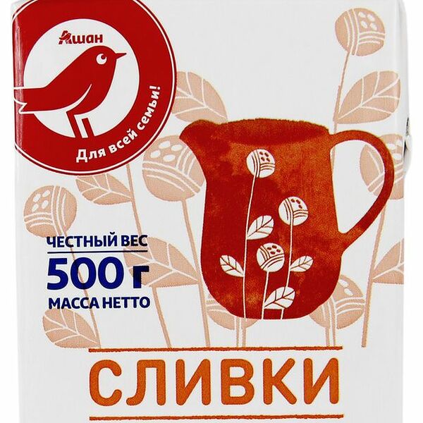 Сливки АШАН Красная птица 33%, 500 г