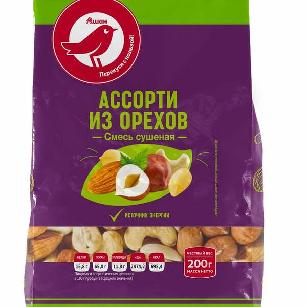 Ассорти из орехов АШАН Красная птица сушеная