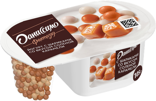 

Йогурт Даниссимо Фантазия с хрустящими шариками со вкусом соленой карамели 6.9% 105 г