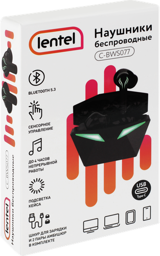 

Наушники вкладные беспроводные Lentel bluetooth 5.3, с подсветкой, Арт. C-BWS077
