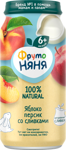 

Пюре фруктовое ФрутоНяня из яблок и персиков со сливками с 6 месяцев 250 г