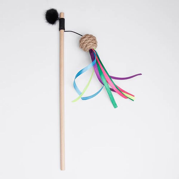 Игрушка-дразнилка для кошек Шарик джутовый с лентами, размер шарика 15х3х3 см