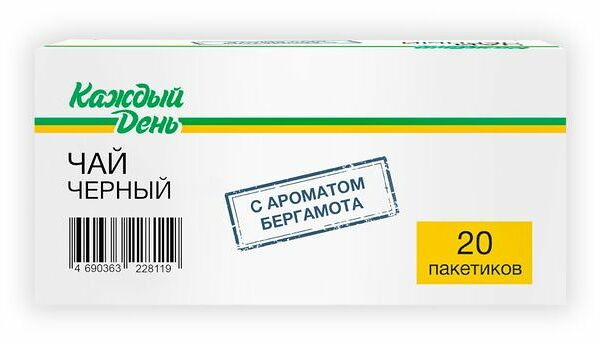 Чай черный Каждый День с бергамотом в пакетиках 1,5 г х 20 шт