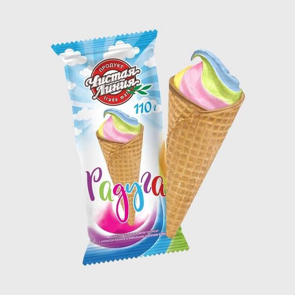 Мороженое Чистая линия Рожок Радуга пломбир 110г