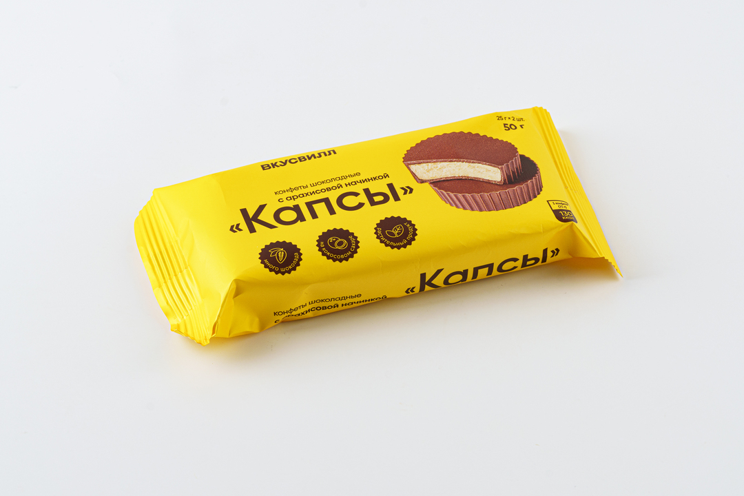 

Конфеты шоколадные ВкусВилл Капсы с арахисовой начинкой 50 г