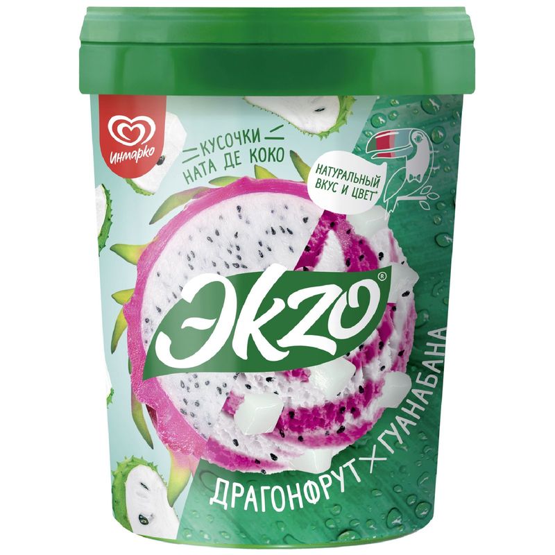 

Мороженое Эkzo Драгонфрут-гуанабана, с кусочками ната де коко 2% ведро 520 г