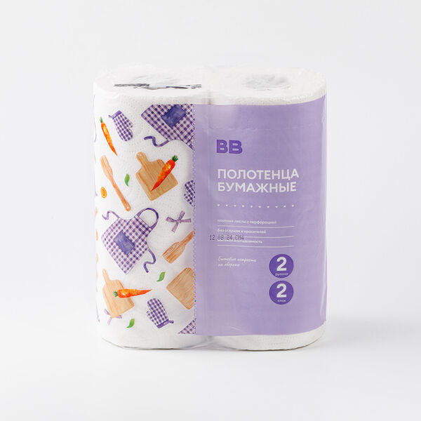 Полотенца ВкусВилл бумажные 2 слоя, 2 рулона