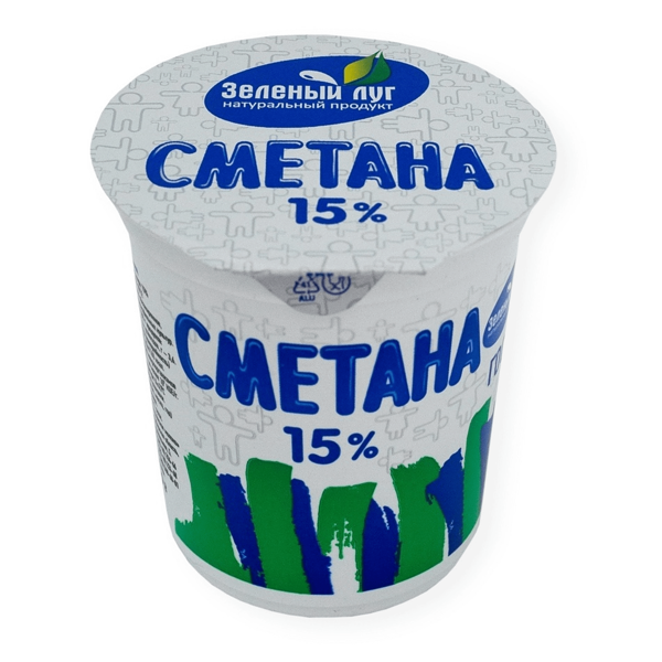 Сметана Зеленый Луг 15% стакан, 300 г