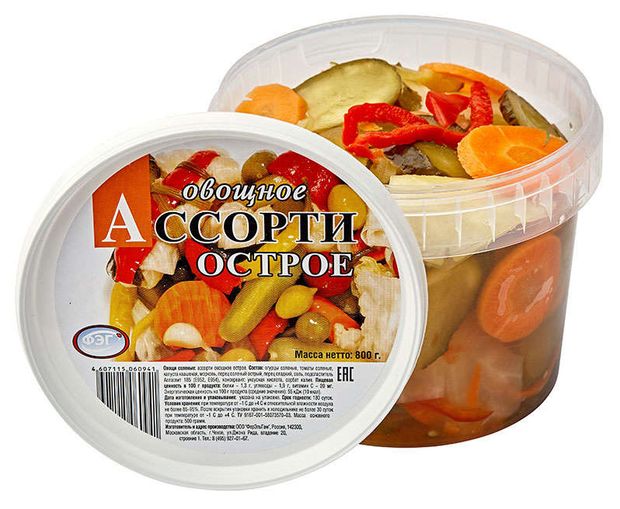 

Овощи соленые ФЭГ Ассорти овощное острое, 800г
