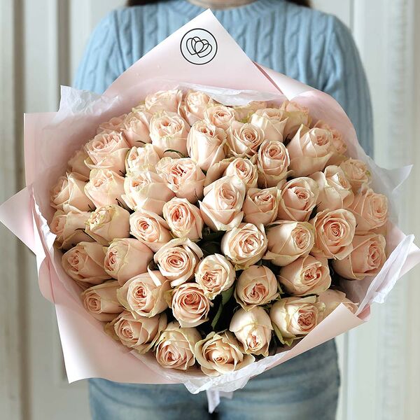 Букет из 51 нежно-розовой розы 40 см (Кения) с крупным бутоном