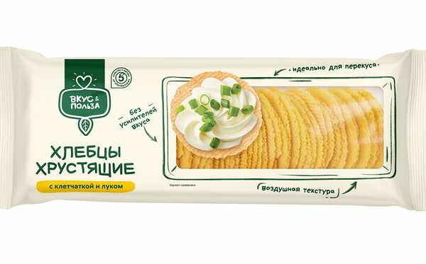 Хлебцы Вкус&польза с клетчаткой и луком хрустящие, 70 г