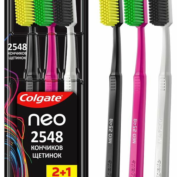 Зубная щетка Colgate Neo средней жесткости 3 шт., цвета в ассортименте