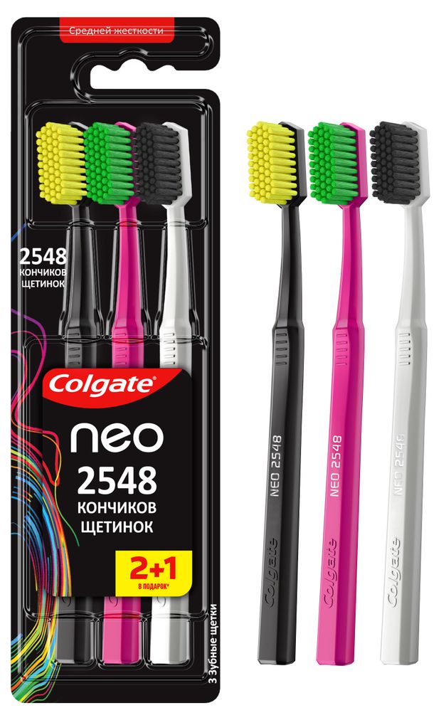 

Зубная щетка Colgate Neo средней жесткости 3 шт., цвета в ассортименте