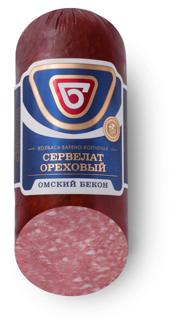 

Колбаса варено-копченая Омский Бекон Сервелат Ореховый 350 г