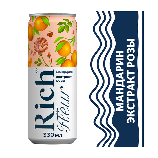 Напиток сокосодержащий Rich Fleur из винограда и лимона с ароматом розы газированный, 330мл