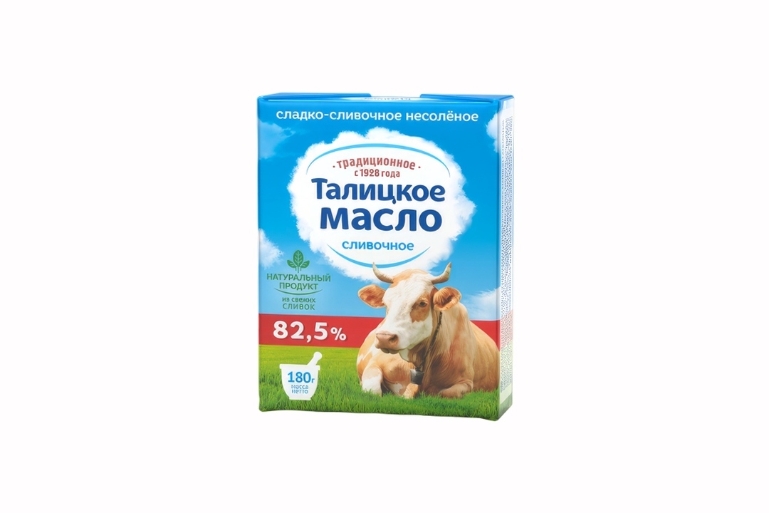 

Масло сладко-сливочное Талицкое Традиционное несолёное 82.5% 180 г