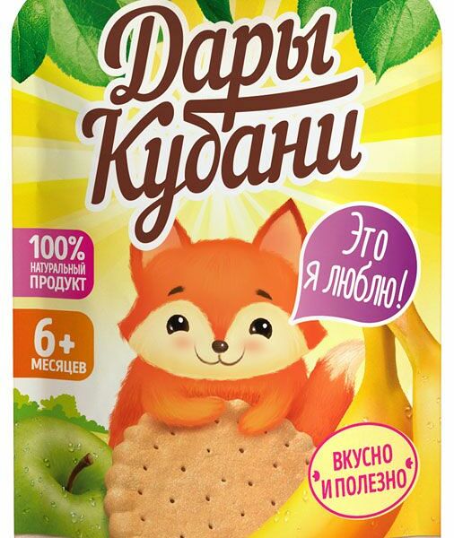 Пюре фруктовое Дары Кубани яблоко-банан-печенье с 6 месяцев 90 г