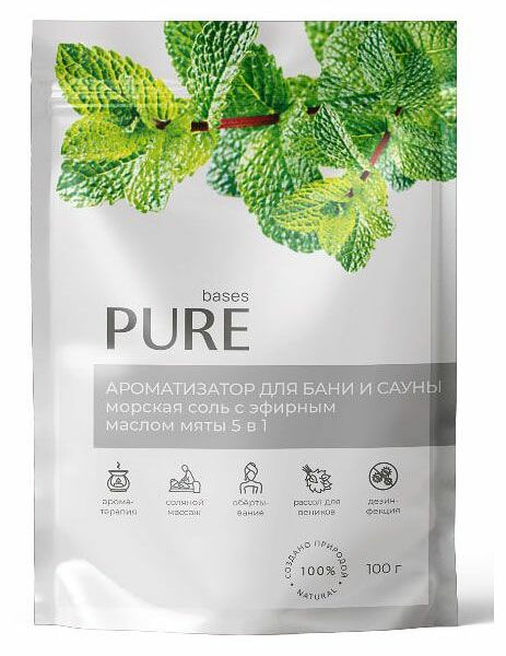 Соль для бани и сауны Pure Bases с эфирным маслом мяты