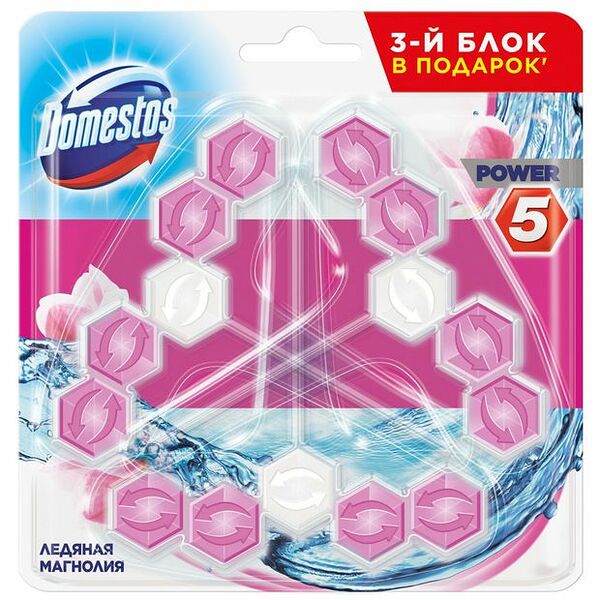 Блок для унитаза Domestos Power 5, Ледяная магнолия, 3 шт.