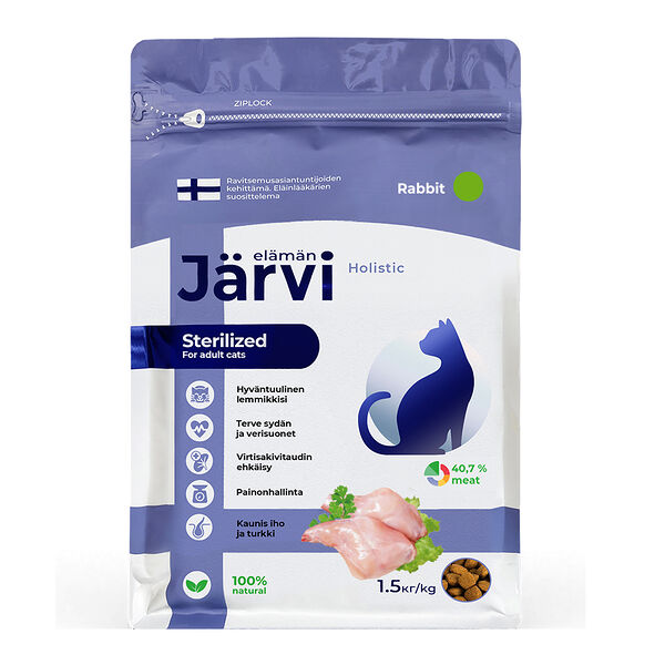 Сухой полнорационный корм Jarvi для стерилизованных кошек и кастрированных котов Кролик, 1,5 кг. упаковка 2 шт