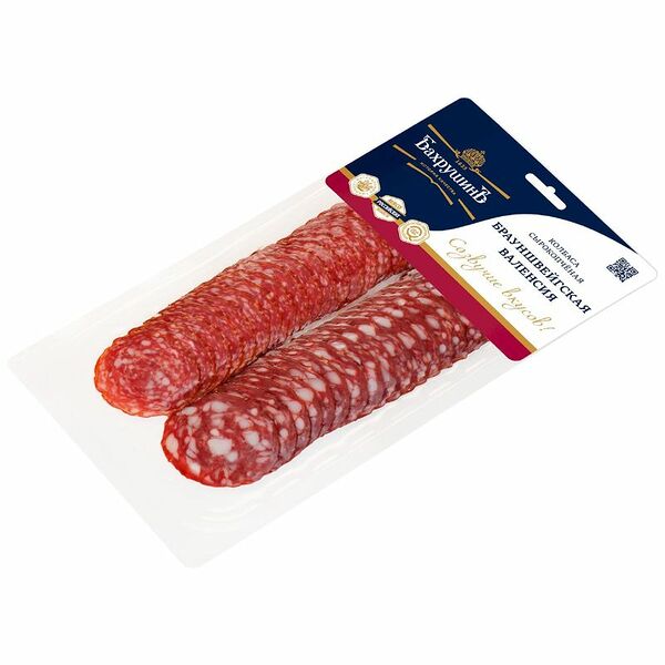 Ассорти колбас Бахрушинъ Брауншвейгская-Валенсия сырокопчёных 80 г