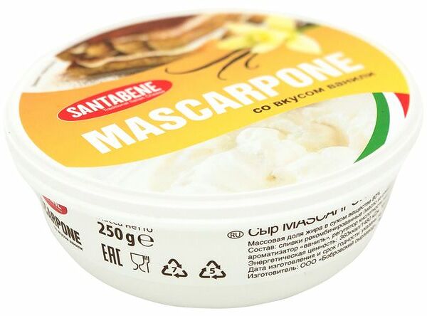 Сыр SANTABENE Маскарпоне со вкусом ванили 80%, без змж